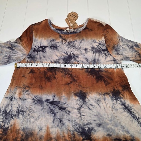 Natural Life Size L Tie Dye Long Sleeve Dress Rayon Spandex Brown Blue NWT - Picture 7 of 9